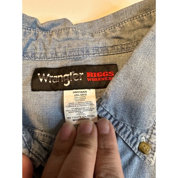 Wrangler Mens Workwear Denium button down short sleeve shirt-2xl - Picture 6 of 11